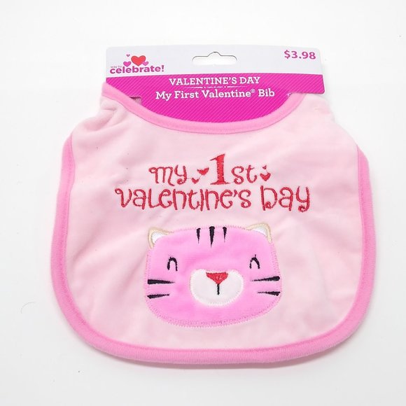 My First Valentine's Day Bib Infant Teething Cloth Pink Tiger Way To Celebrate - Picture 1 of 5